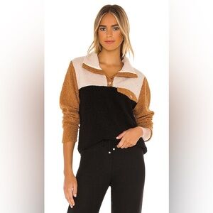 DONNI.Tri-Mini Sherpa Pullover in Black, Creme and Camel Color